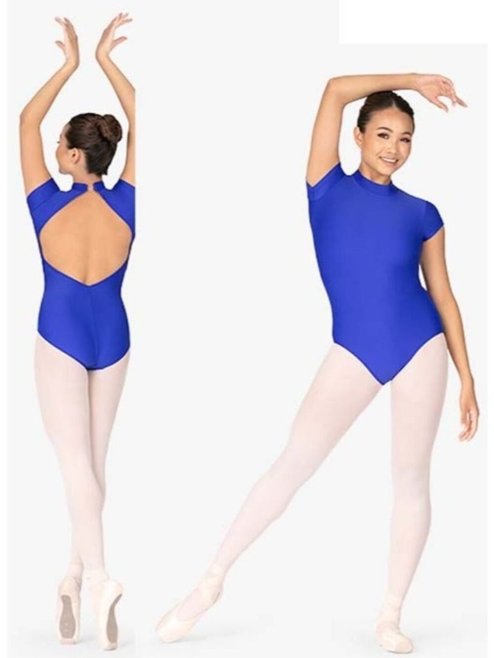 NWT Mariia Crown Womens S Mock Neck Cap Sleeve Blue Leotard Dance Ballet